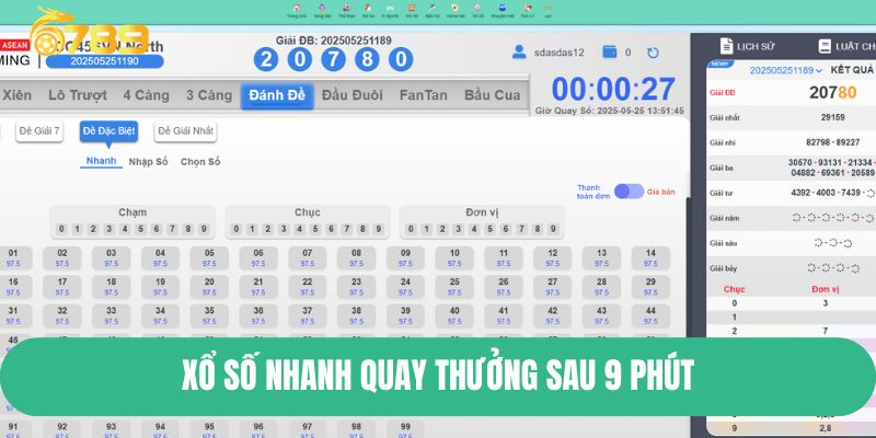 Xổ số nhanh quay thưởng sau 9 phút